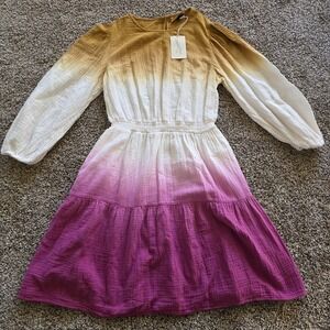 Universal Thread Dress Womens Medium Brown Pink Ombre Long Sleeve Gauze Tiered